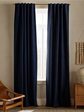 Quince European Linen Blackout Curtain, 48x108, Navy, single panel